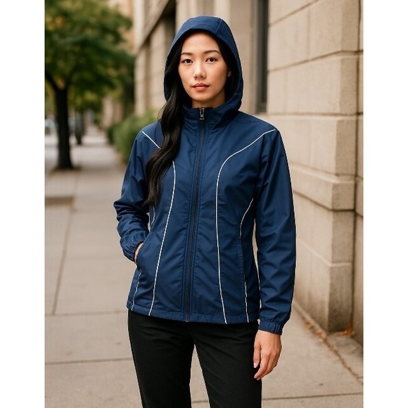 BCG Jackets & Blazers - BCG Womens M Hooded Lightweight Windbreaker Jacket Navy Blue Activewear Sporty‎